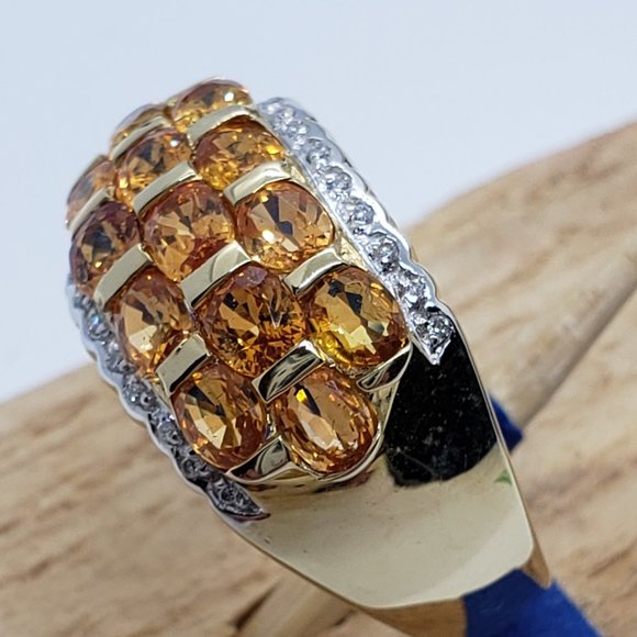 14K Gold ring with orange Sapphires and diamonds - Picture 4 of 13